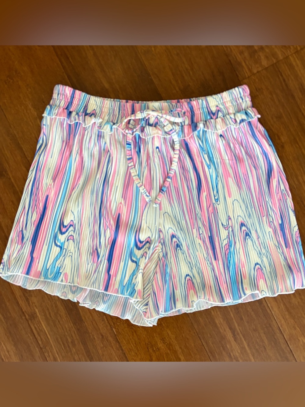 NFD Shorts Pastel Swirled Tyedye Plisse Accordion Pleated Pink & Blue SZ: M - Picture 3 of 8